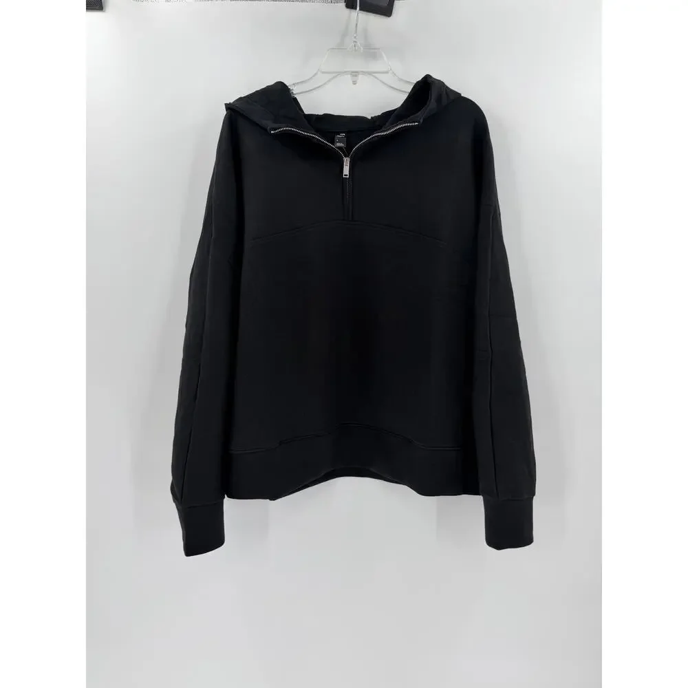 GapFit Scuba Half Zip Hoodie Womens L True Black NWT $89.95 Oversized Boxy